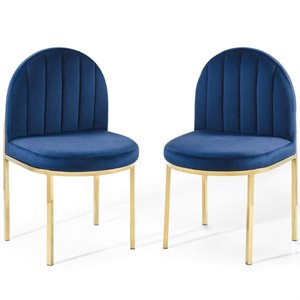 Maklaine 18&quot Velvet Dining Side Chair in Gold and Navy (Set of 2)