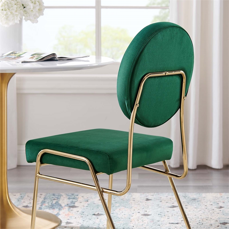 Maklaine Performance Velvet Upholstered Side Dining Chair in Gold Green