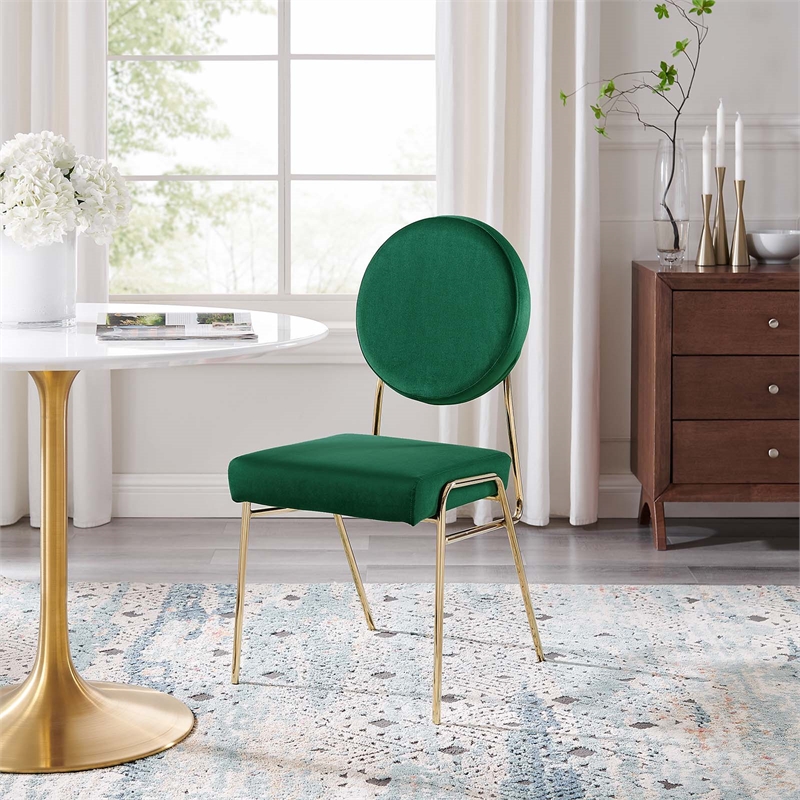 Maklaine Performance Velvet Upholstered Side Dining Chair in Gold Green