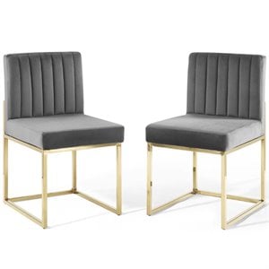 Maklaine 19&quot Velvet Dining Chair in Gold and Charcoal (Set of 2)