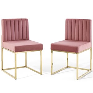 Maklaine 19&quot Velvet Dining Side Chair in Gold and Rose Pink (Set of 2)