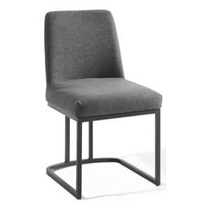 Maklaine Upholstered Fabric Sled Base Dining Chair in Black Charcoal