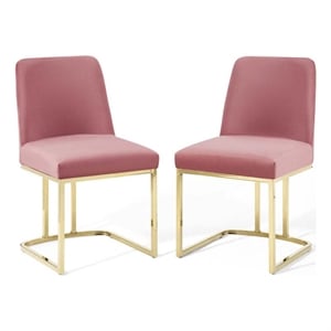 Maklaine 18&quot Modern Velvet Dining Chair in Dusty Rose Pink/Gold (Set of 2)