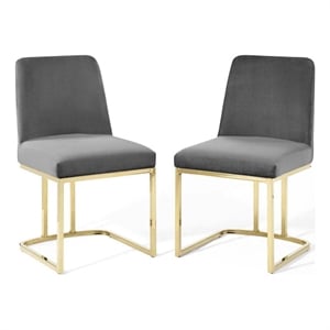 Maklaine 18&quot Modern Velvet Dining Chair in Gray/Gold (Set of 2)