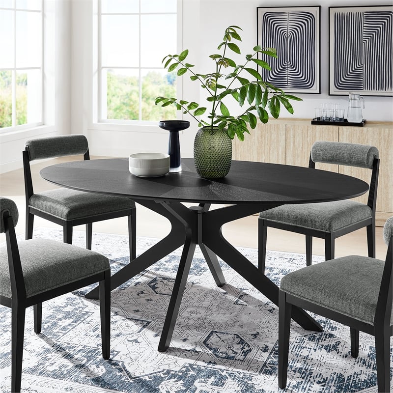 Maklaine Contemporary Rubberwood and MDF Dining Table in Black