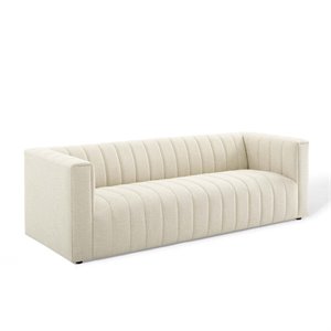 Maklaine Contemporary Channel Tufted Upholstered Fabric Sofa in Beige
