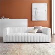 Maklaine Contemporary Channel Tufted Upholstered Fabric Sofa in White