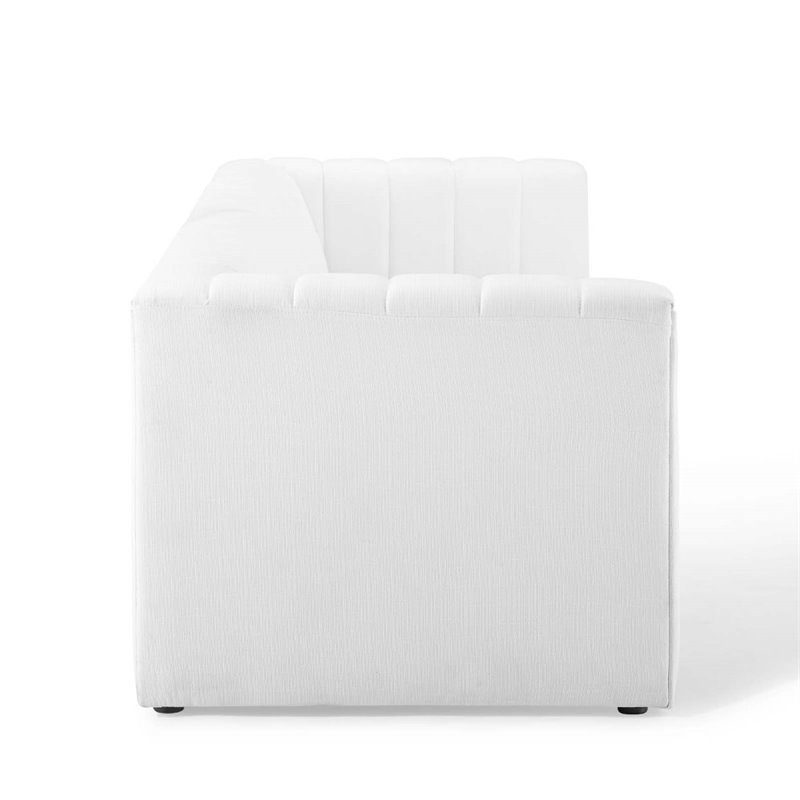 Maklaine Contemporary Channel Tufted Upholstered Fabric Sofa in White