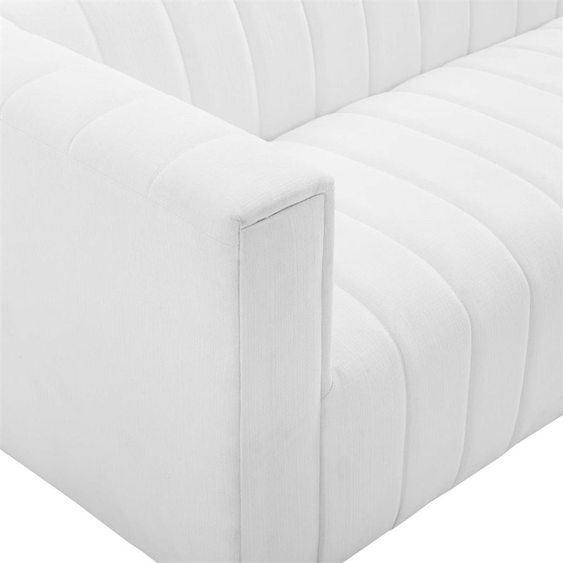 Maklaine Contemporary Channel Tufted Upholstered Fabric Sofa in White