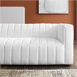 Maklaine Contemporary Channel Tufted Upholstered Fabric Sofa in White