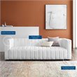 Maklaine Contemporary Channel Tufted Upholstered Fabric Sofa in White