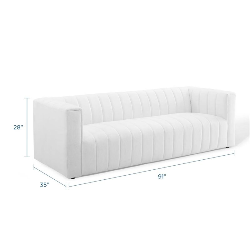 Maklaine Contemporary Channel Tufted Upholstered Fabric Sofa in White
