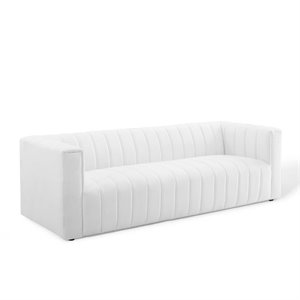 Maklaine Contemporary Channel Tufted Upholstered Fabric Sofa in White