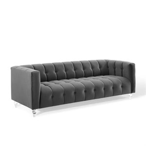 Maklaine Channel Tufted Button Performance Velvet Sofa in Charcoal