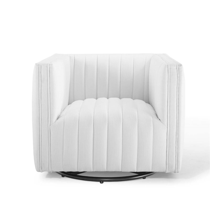 Maklaine Modern Tufted Swivel Fabric Upholstered Armchair in White