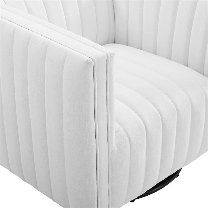 Maklaine Modern Tufted Swivel Fabric Upholstered Armchair in White