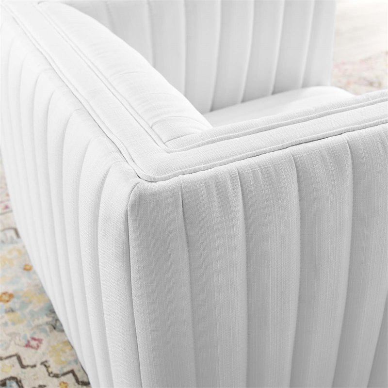 Maklaine Modern Tufted Swivel Fabric Upholstered Armchair in White
