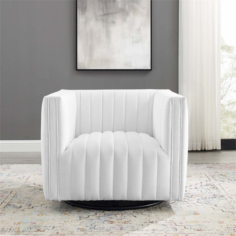 Maklaine Modern Tufted Swivel Fabric Upholstered Armchair in White