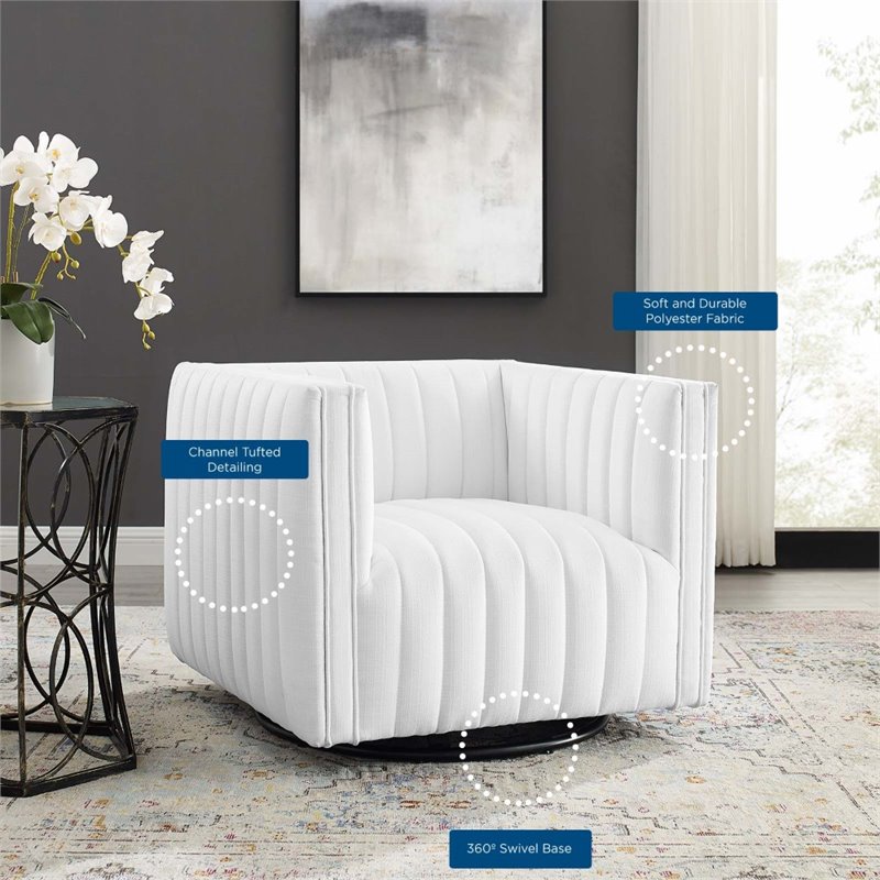 Maklaine Modern Tufted Swivel Fabric Upholstered Armchair in White