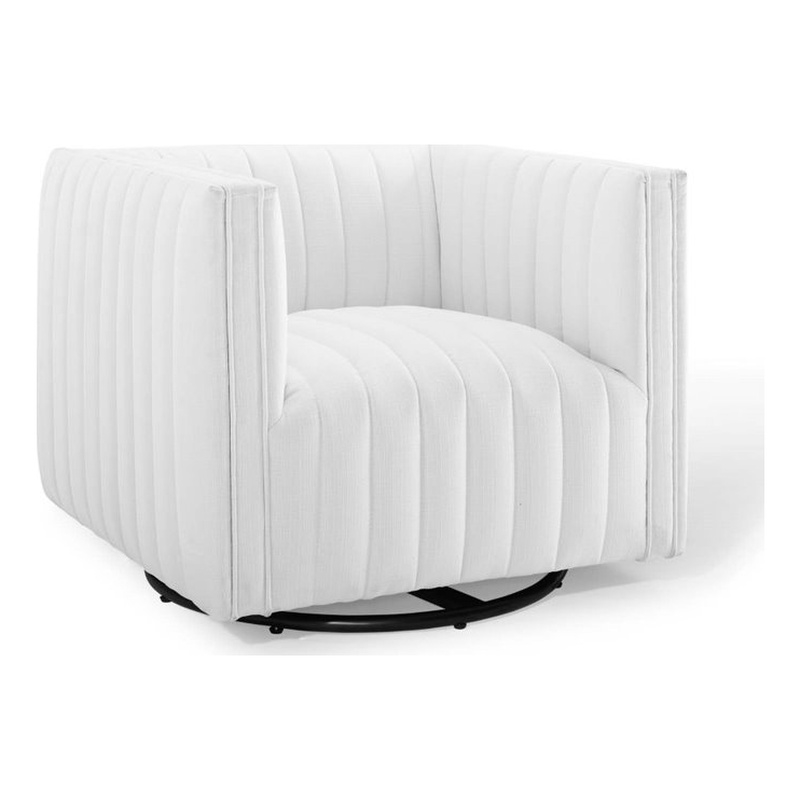 Maklaine Modern Tufted Swivel Fabric Upholstered Armchair in White