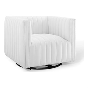 Maklaine Modern Tufted Swivel Fabric Upholstered Armchair in White