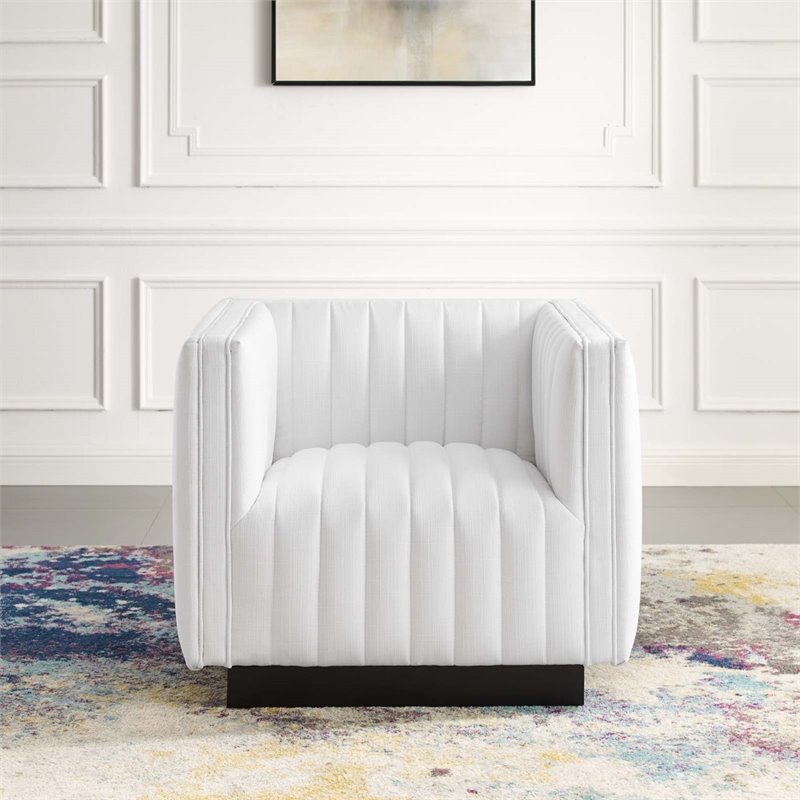 Maklaine Modern Tufted Fabric Upholstered Armchair in Black/White