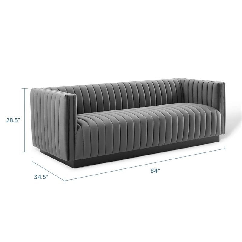 Maklaine Channel Tufted Performance Velvet Sofa in Gray Finish