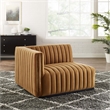 Maklaine Modern Channel Tufted Velvet Left-Arm Chair in Cognac Brown