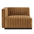 Maklaine Modern Channel Tufted Velvet Left-Arm Chair in Cognac Brown