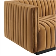 Maklaine Modern Channel Tufted Velvet Left-Arm Chair in Cognac Brown