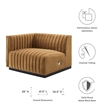 Maklaine Modern Channel Tufted Velvet Left-Arm Chair in Cognac Brown