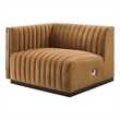 Maklaine Modern Channel Tufted Velvet Left-Arm Chair in Cognac Brown