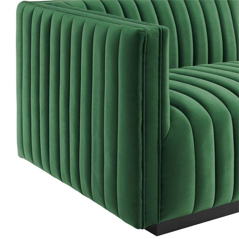 Maklaine Modern Channel Tufted Velvet Left-Arm Chair in Emerald Green
