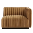 Maklaine Modern Channel Tufted Velvet Right-Arm Chair in Cognac Brown