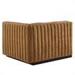 Maklaine Modern Channel Tufted Velvet Right-Arm Chair in Cognac Brown