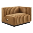 Maklaine Modern Channel Tufted Velvet Right-Arm Chair in Cognac Brown