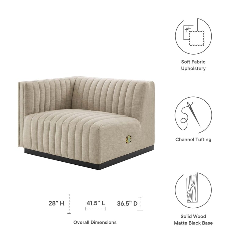 Maklaine Modern Channel Tufted Fabric Left-Arm Chair in Beige