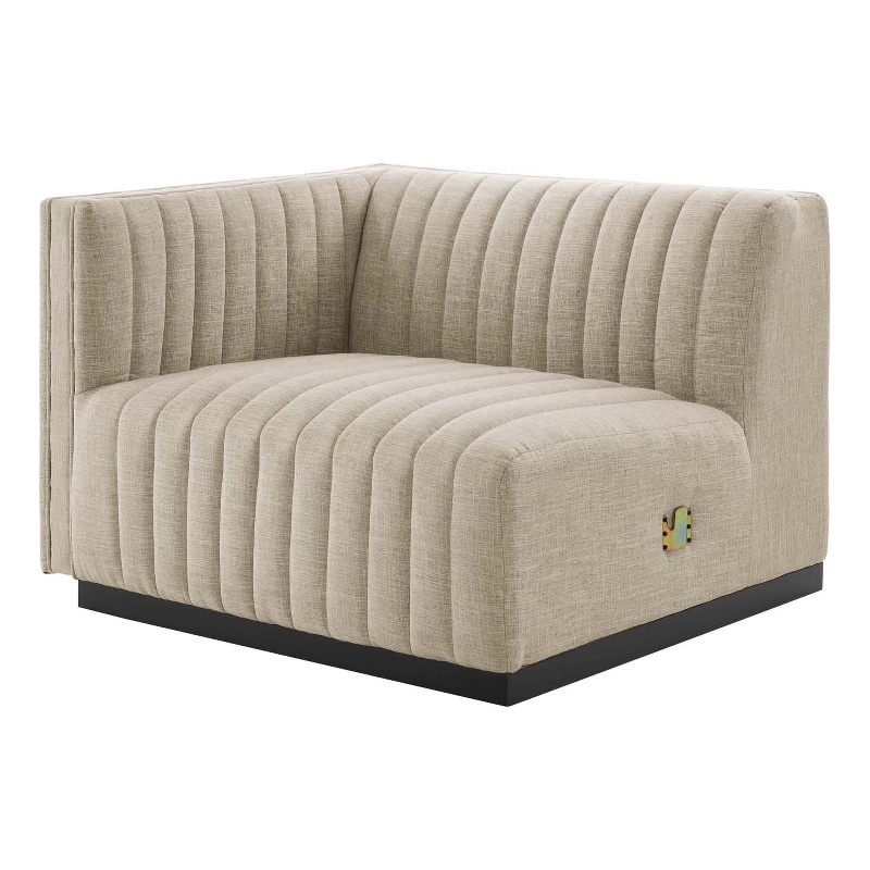 Maklaine Modern Channel Tufted Fabric Left-Arm Chair in Beige