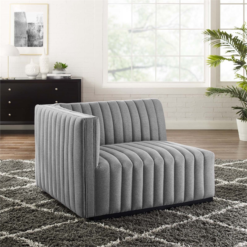 Maklaine Modern Channel Tufted Fabric Left-Arm Chair in Light Gray