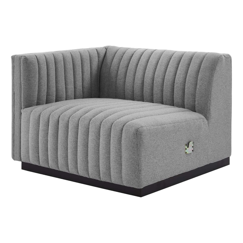 Maklaine Modern Channel Tufted Fabric Left-Arm Chair in Light Gray