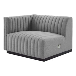 Maklaine Modern Channel Tufted Fabric Left-Arm Chair in Light Gray