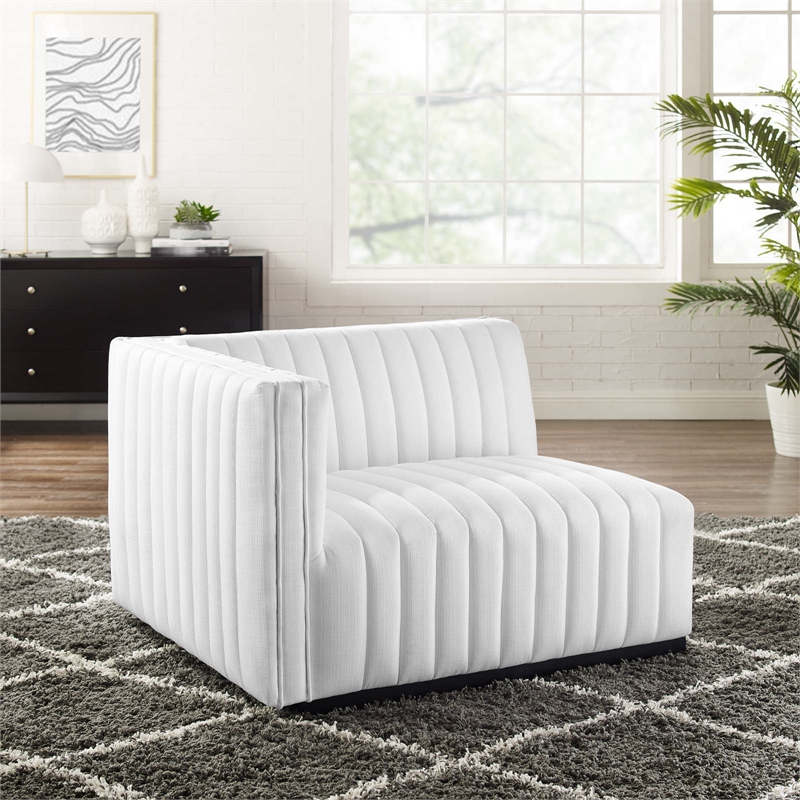 Maklaine Modern Channel Tufted Fabric Left-Arm Chair in White