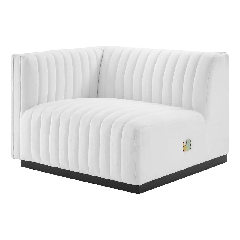 Maklaine Modern Channel Tufted Fabric Left-Arm Chair in White