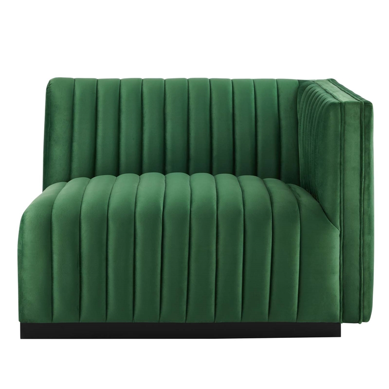 Maklaine Modern Channel Tufted Velvet Right-Arm Chair in Emerald Green