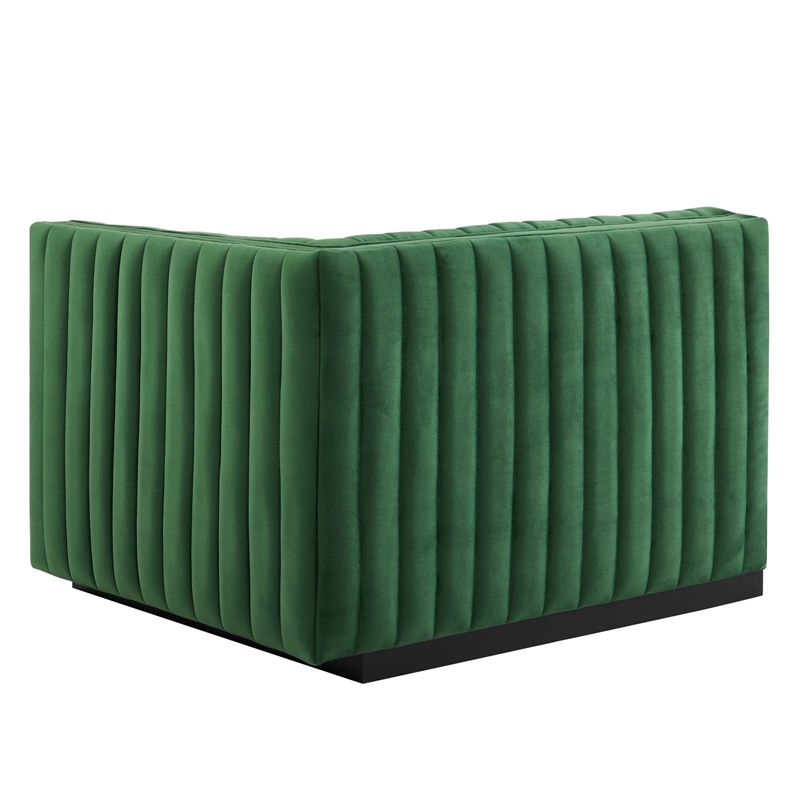 Maklaine Modern Channel Tufted Velvet Right-Arm Chair in Emerald Green