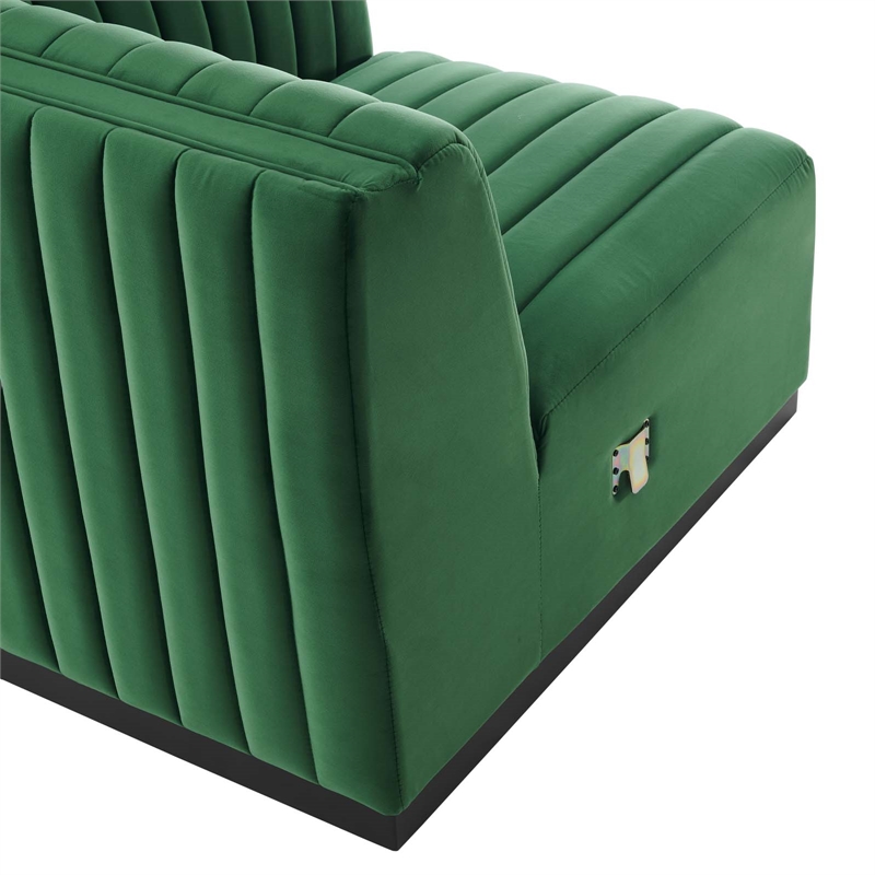 Maklaine Modern Channel Tufted Velvet Right-Arm Chair in Emerald Green