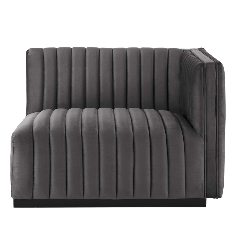 Maklaine Modern Channel Tufted Velvet Right-Arm Chair in Gray