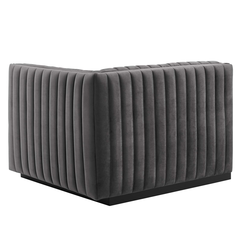 Maklaine Modern Channel Tufted Velvet Right-Arm Chair in Gray
