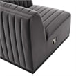 Maklaine Modern Channel Tufted Velvet Right-Arm Chair in Gray