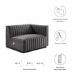 Maklaine Modern Channel Tufted Velvet Right-Arm Chair in Gray
